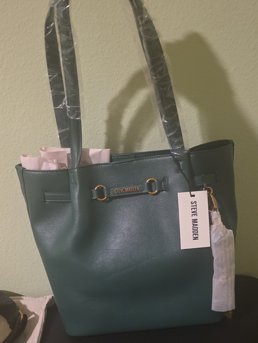Steve Madden Emerald Green Leather-Look Tote with Gold Hardware